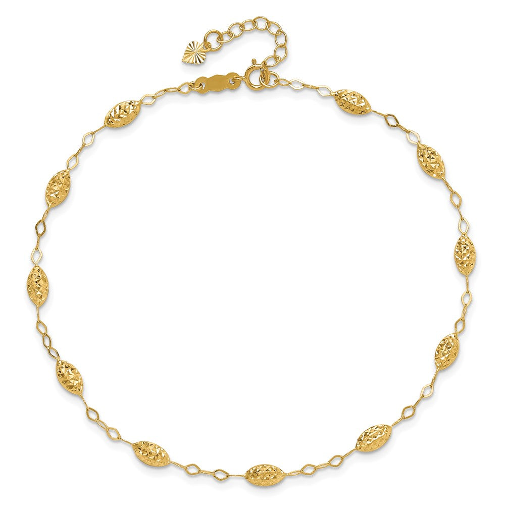 14K Gelbgold Puff Rice Perle 9 Zoll Plus 1 Zoll Verlängerung Fußkettchen