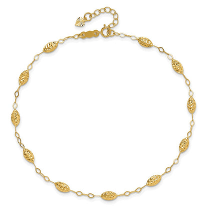 14K Gelbgold Puff Rice Perle 9 Zoll Plus 1 Zoll Verlängerung Fußkettchen