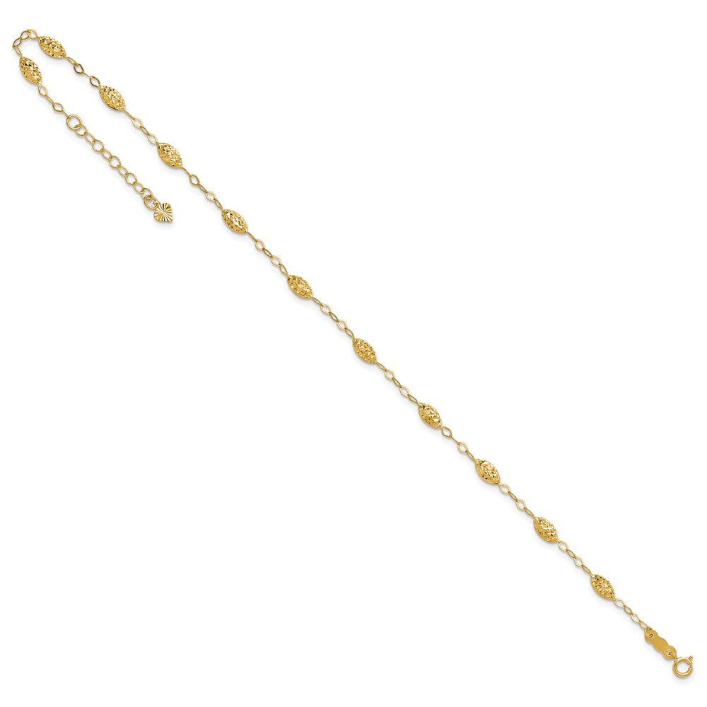 14K Gelbgold Puff Rice Perle 9 Zoll Plus 1 Zoll Verlängerung Fußkettchen