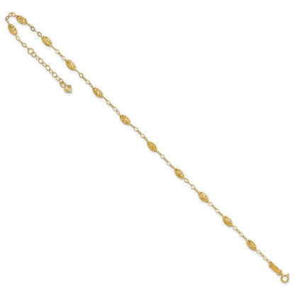 14K Gelbgold Puff Rice Perle 9 Zoll Plus 1 Zoll Verlängerung Fußkettchen
