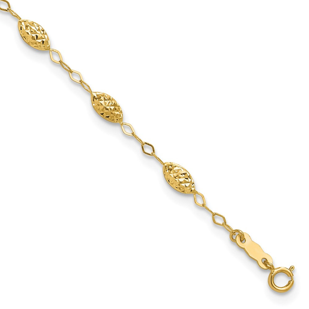 14K Gelbgold Puff Rice Perle 9 Zoll Plus 1 Zoll Verlängerung Fußkettchen