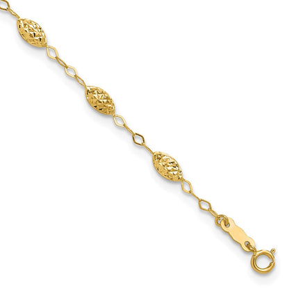 14K Gelbgold Puff Rice Perle 9 Zoll Plus 1 Zoll Verlängerung Fußkettchen