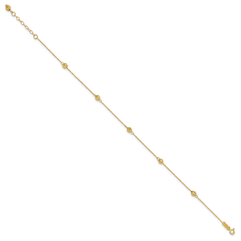 14K Gelbgold Diamantiert Perle mit 1 Zoll Verlängerung. Fußkettchen