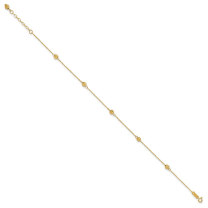 14K Gelbgold Diamantiert Perle mit 1 Zoll Verlängerung. Fußkettchen