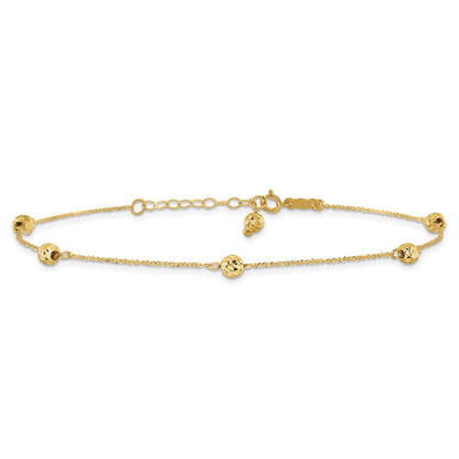 14K Gelbgold Diamantiert Perle mit 1 Zoll Verlängerung. Fußkettchen