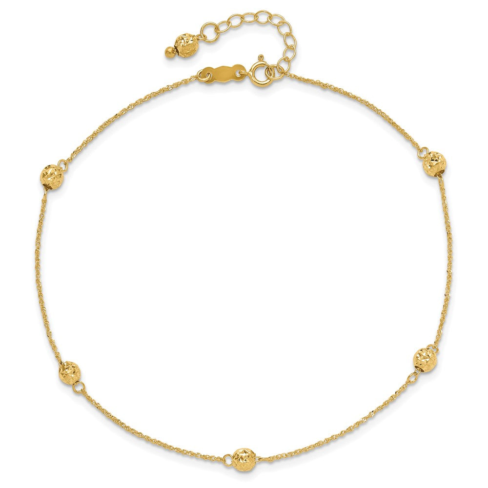 14K Gelbgold Diamantiert Perle mit 1 Zoll Verlängerung. Fußkettchen