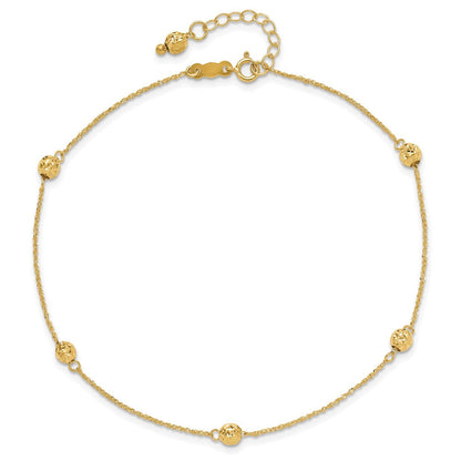 14K Gelbgold Diamantiert Perle mit 1 Zoll Verlängerung. Fußkettchen