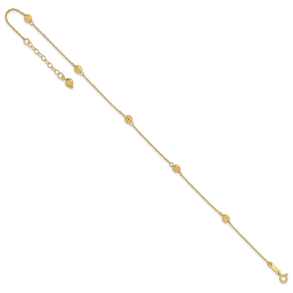 14K Gelbgold Diamantiert Perle mit 1 Zoll Verlängerung. Fußkettchen
