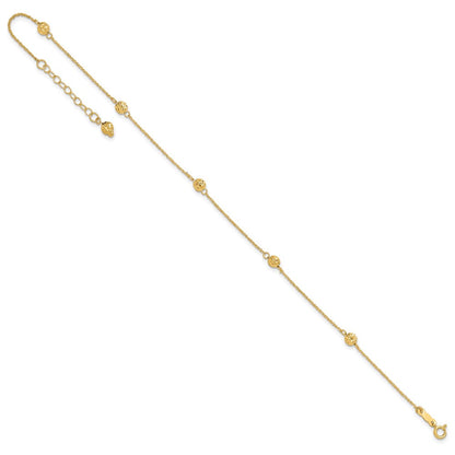 14K Gelbgold Diamantiert Perle mit 1 Zoll Verlängerung. Fußkettchen