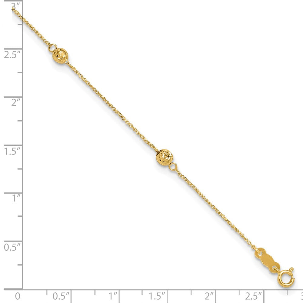 14K Gelbgold Diamantiert Perle mit 1 Zoll Verlängerung. Fußkettchen