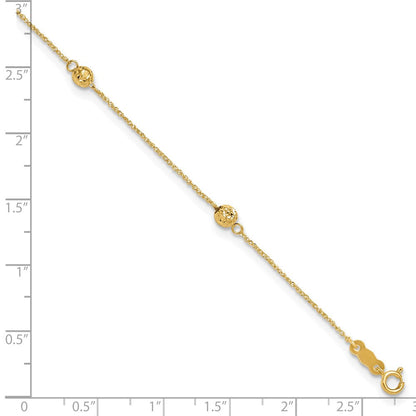 14K Gelbgold Diamantiert Perle mit 1 Zoll Verlängerung. Fußkettchen