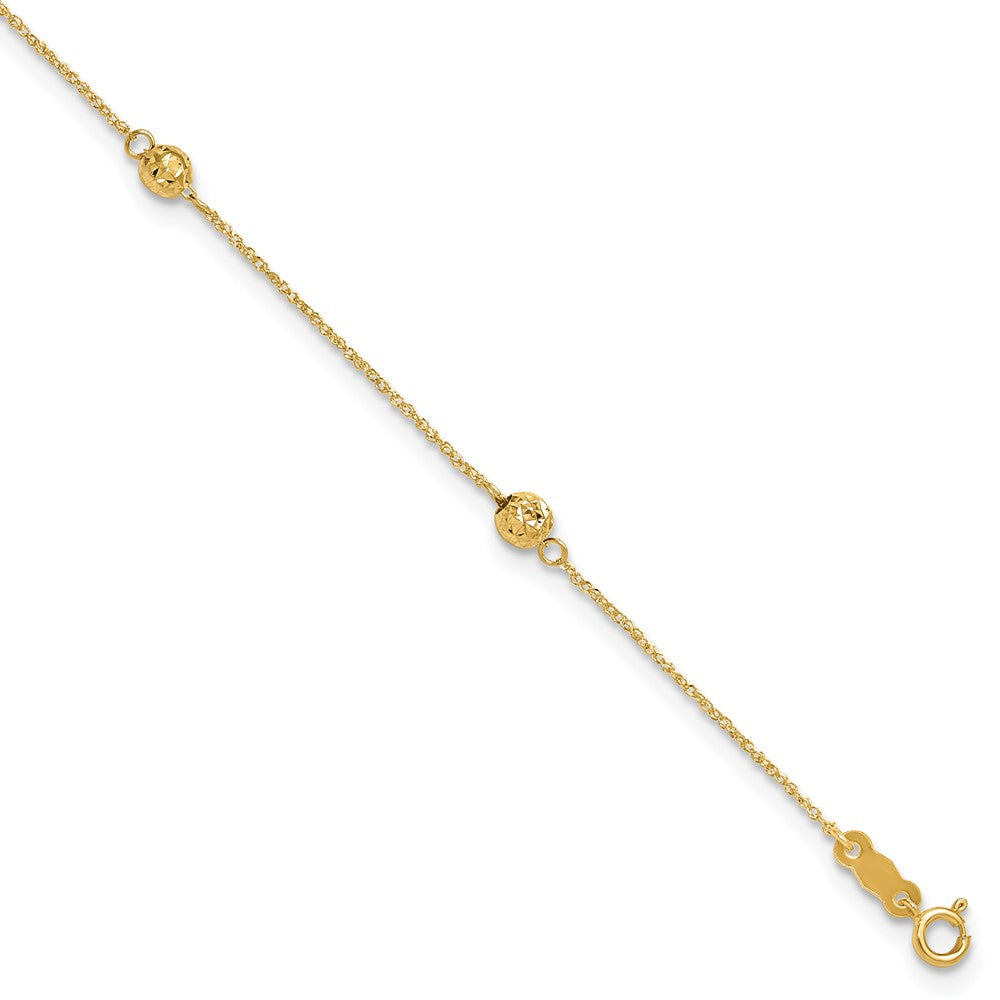 14K Gelbgold Diamantiert Perle mit 1 Zoll Verlängerung. Fußkettchen
