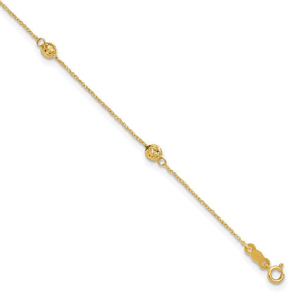 14K Gelbgold Diamantiert Perle mit 1 Zoll Verlängerung. Fußkettchen