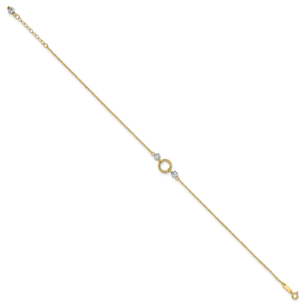 14K Bicolor Kreis und Perle 9 Zoll Plus 1 Zoll Verlängerung. Fußkettchen