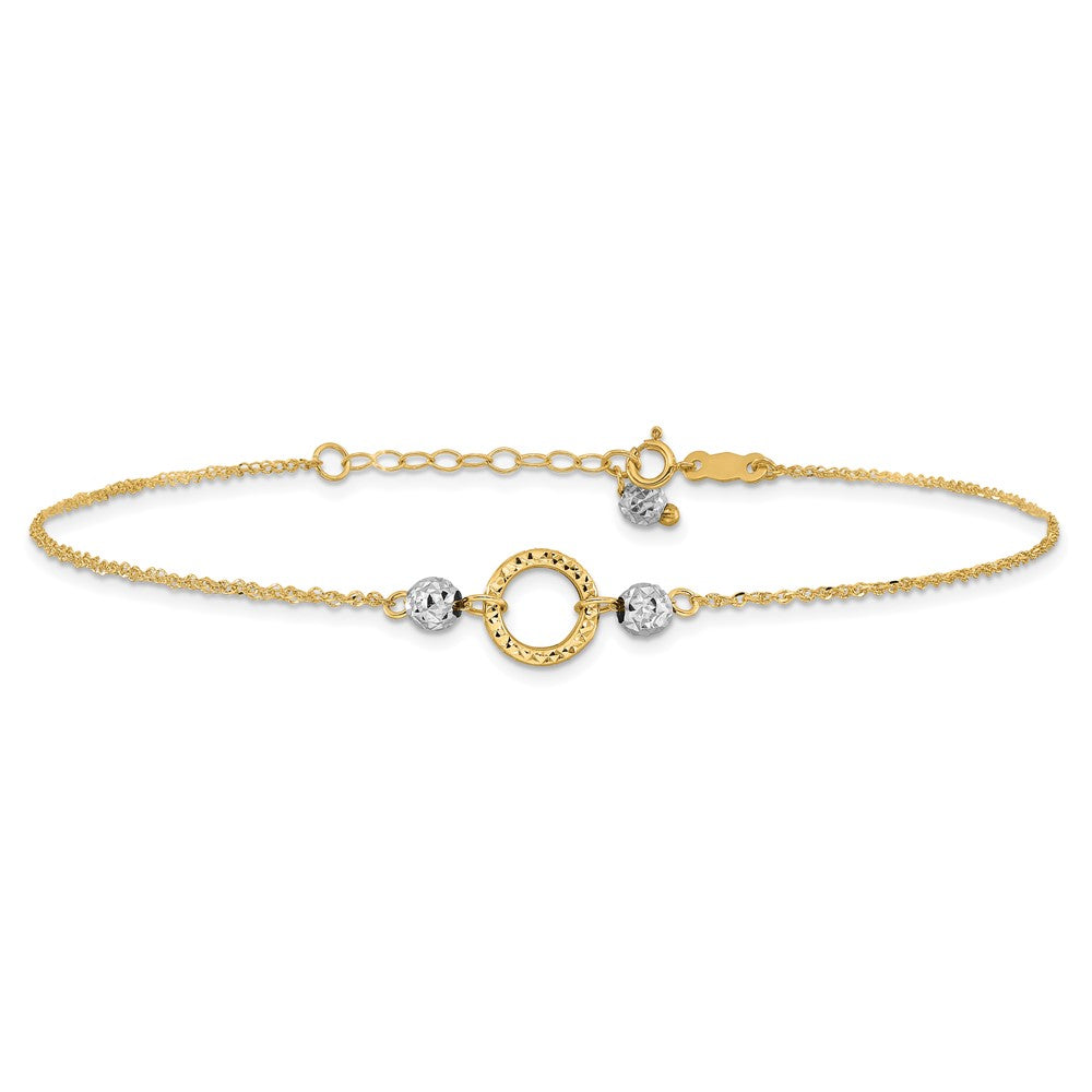 14K Bicolor Kreis und Perle 9 Zoll Plus 1 Zoll Verlängerung. Fußkettchen