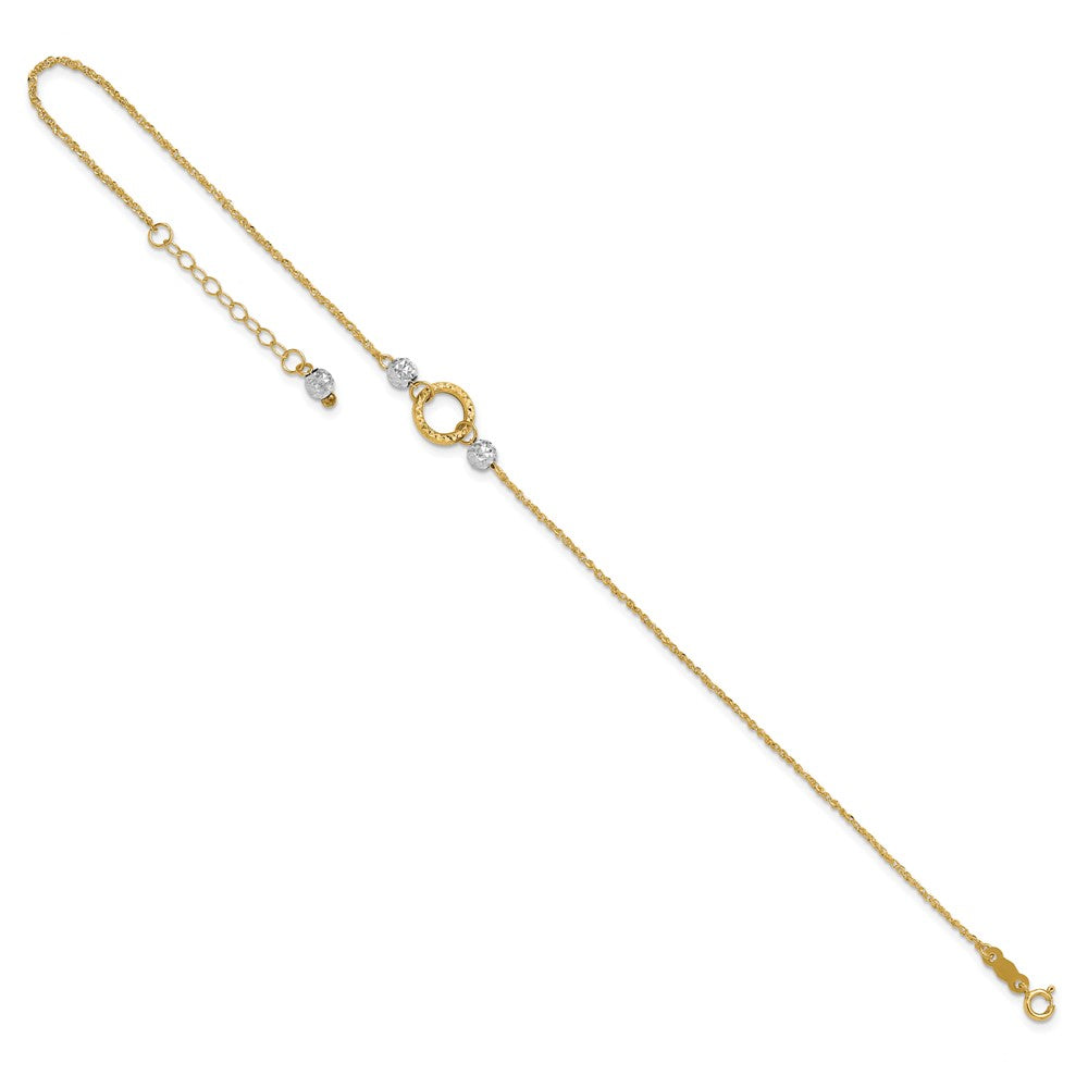 14K Bicolor Kreis und Perle 9 Zoll Plus 1 Zoll Verlängerung. Fußkettchen
