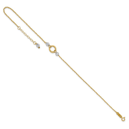 14K Bicolor Kreis und Perle 9 Zoll Plus 1 Zoll Verlängerung. Fußkettchen