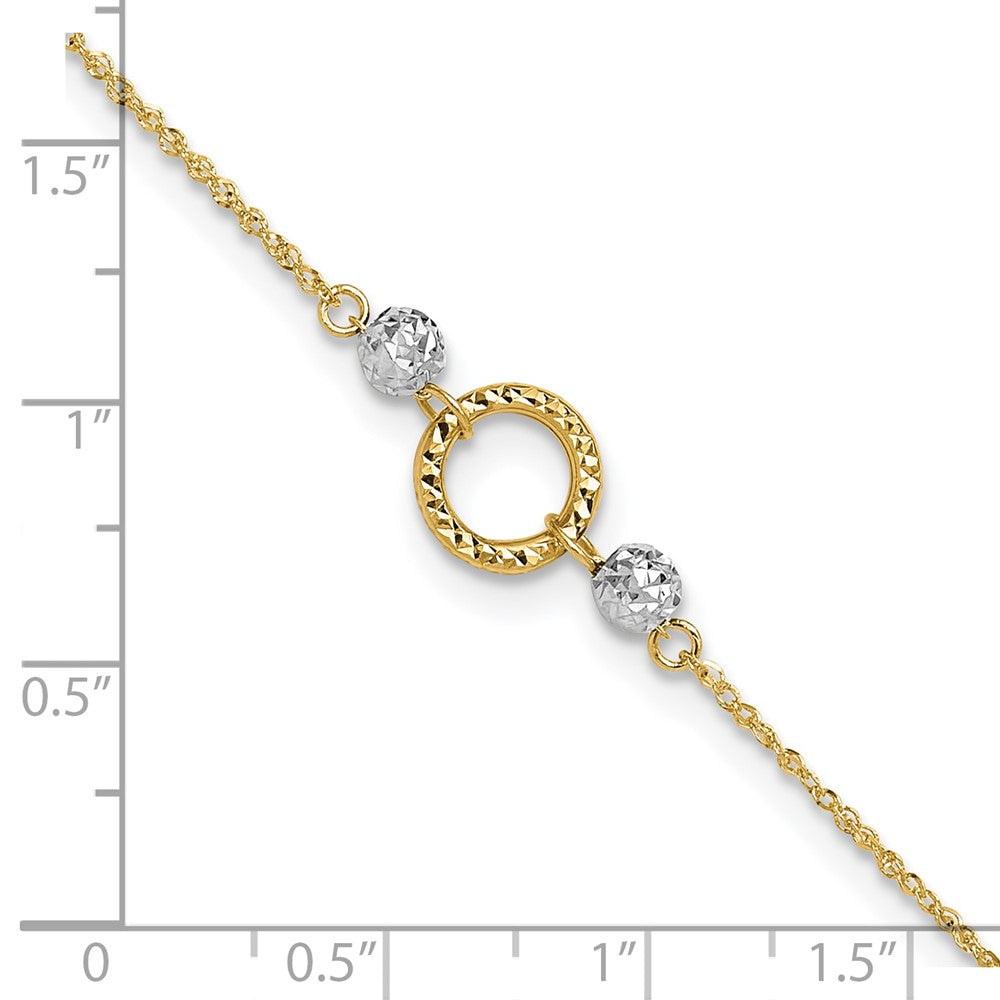 14K Bicolor Kreis und Perle 9 Zoll Plus 1 Zoll Verlängerung. Fußkettchen