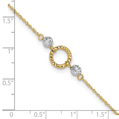 14K Bicolor Kreis und Perle 9 Zoll Plus 1 Zoll Verlängerung. Fußkettchen