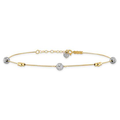 14K Bicolor Perlen 9 Zoll Plus 1 Zoll Verlängerung. Fußkettchen