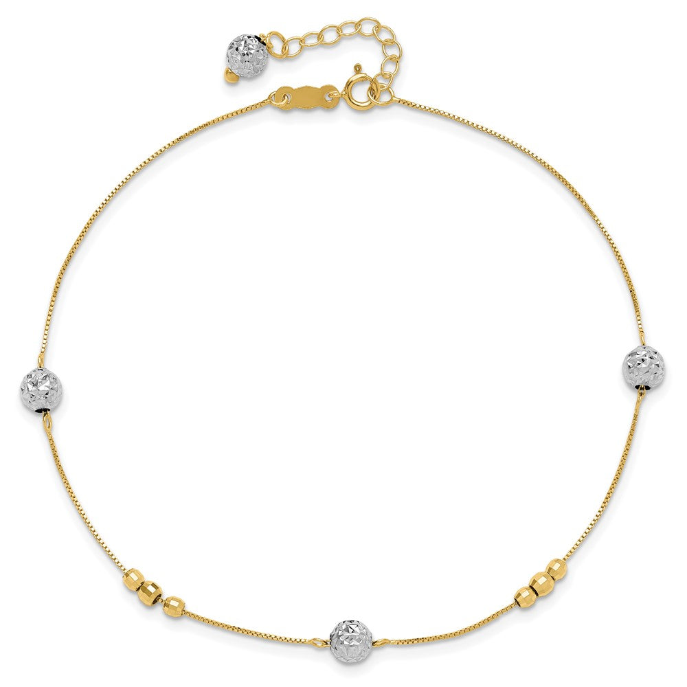 14K Bicolor Perlen 9 Zoll Plus 1 Zoll Verlängerung. Fußkettchen