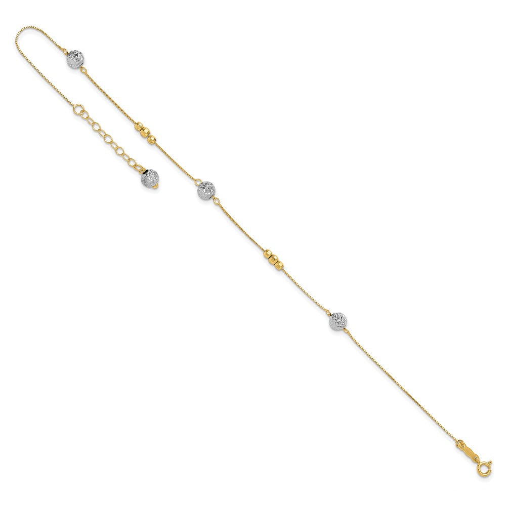 14K Bicolor Perlen 9 Zoll Plus 1 Zoll Verlängerung. Fußkettchen