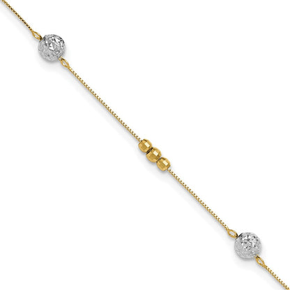 14K Bicolor Perlen 9 Zoll Plus 1 Zoll Verlängerung. Fußkettchen