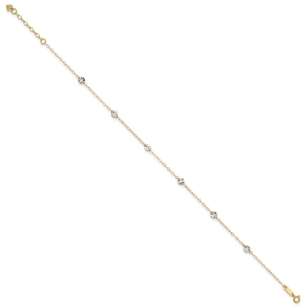 14K Bicolor Oval Kette mit Gewellt Kreise 9 Zoll Plus 1 Zoll Verlängerung Fußkettchen