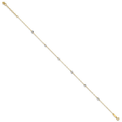 14K Bicolor Oval Kette mit Gewellt Kreise 9 Zoll Plus 1 Zoll Verlängerung Fußkettchen