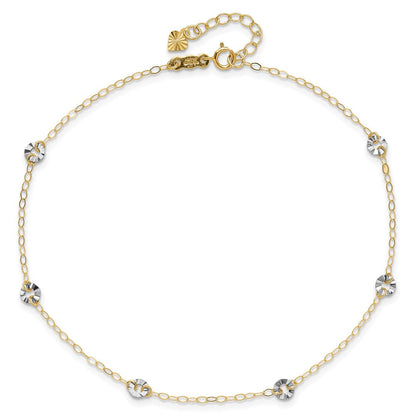 14K Bicolor Oval Kette mit Gewellt Kreise 9 Zoll Plus 1 Zoll Verlängerung Fußkettchen