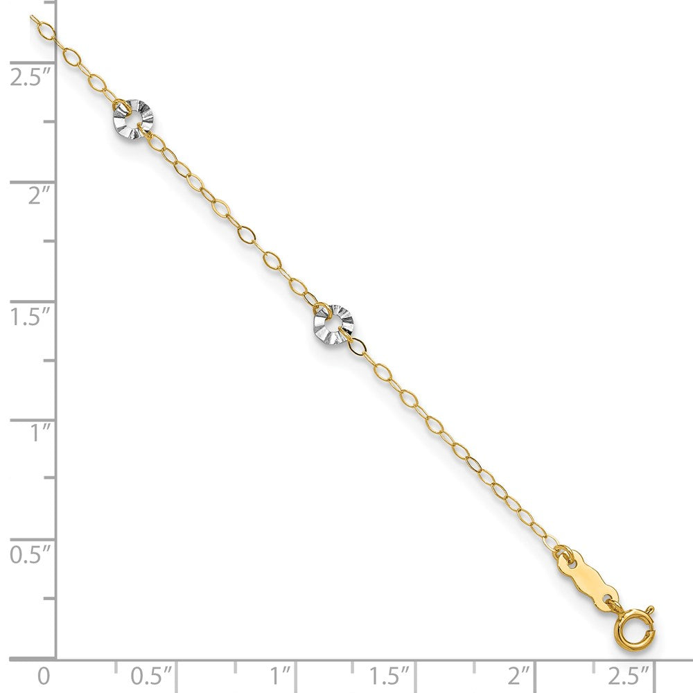14K Bicolor Oval Kette mit Gewellt Kreise 9 Zoll Plus 1 Zoll Verlängerung Fußkettchen