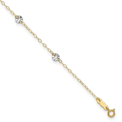 14K Bicolor Oval Kette mit Gewellt Kreise 9 Zoll Plus 1 Zoll Verlängerung Fußkettchen