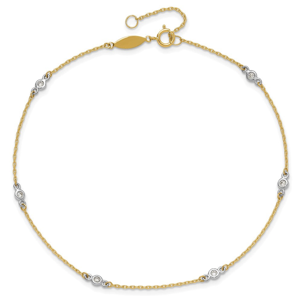 14K Bicolor Zirkonia 9 Zoll Plus 1 Zoll Verlängerung. Fußkettchen