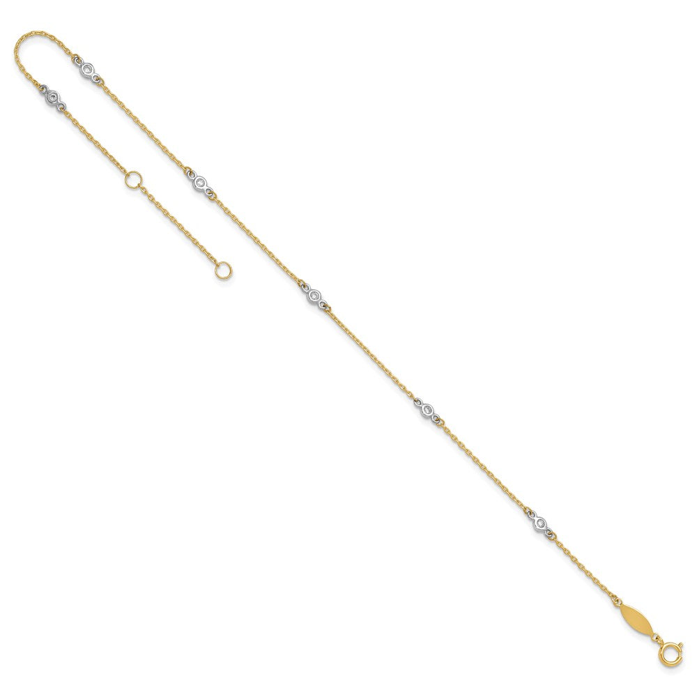 14K Bicolor Zirkonia 9 Zoll Plus 1 Zoll Verlängerung. Fußkettchen
