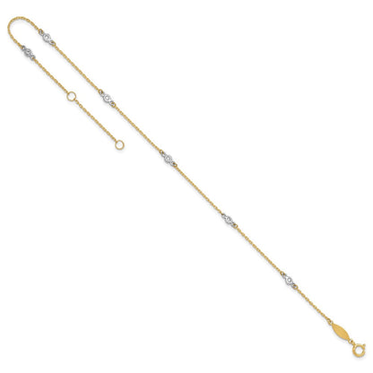 14K Bicolor Zirkonia 9 Zoll Plus 1 Zoll Verlängerung. Fußkettchen