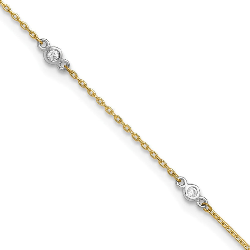 14K Bicolor Zirkonia 9 Zoll Plus 1 Zoll Verlängerung. Fußkettchen