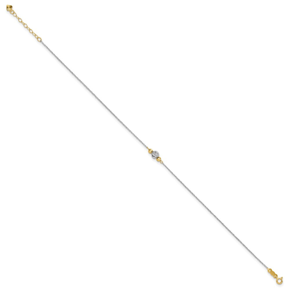 14K Weißgold Ropa Bicolor Diamantiert Perle 9 Zoll Plus 1 Zoll Verlängerung. Fußkettchen