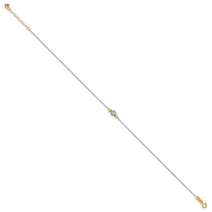 14K Weißgold Ropa Bicolor Diamantiert Perle 9 Zoll Plus 1 Zoll Verlängerung. Fußkettchen