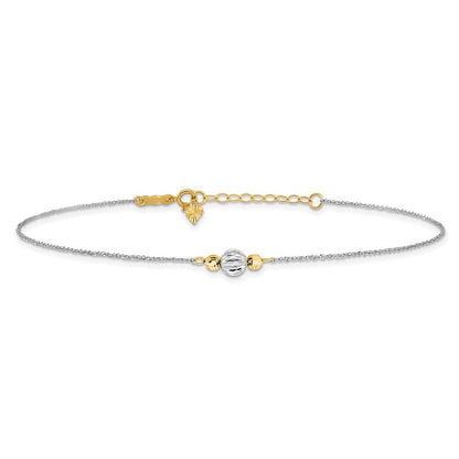 14K Weißgold Ropa Bicolor Diamantiert Perle 9 Zoll Plus 1 Zoll Verlängerung. Fußkettchen