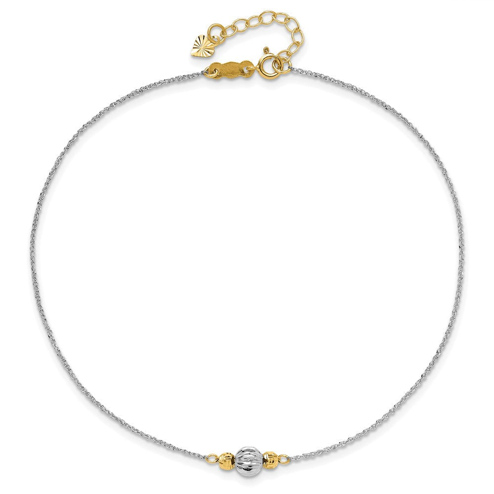 14K Weißgold Ropa Bicolor Diamantiert Perle 9 Zoll Plus 1 Zoll Verlängerung. Fußkettchen