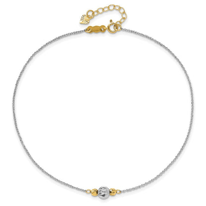 14K Weißgold Ropa Bicolor Diamantiert Perle 9 Zoll Plus 1 Zoll Verlängerung. Fußkettchen