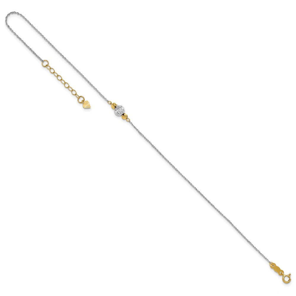 14K Weißgold Ropa Bicolor Diamantiert Perle 9 Zoll Plus 1 Zoll Verlängerung. Fußkettchen