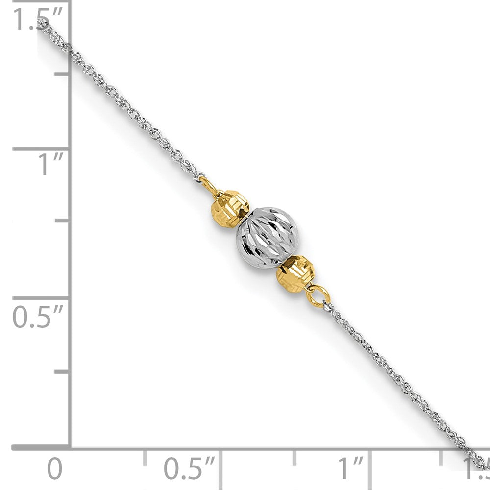 14K Weißgold Ropa Bicolor Diamantiert Perle 9 Zoll Plus 1 Zoll Verlängerung. Fußkettchen