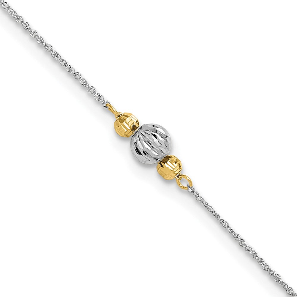 14K Weißgold Ropa Bicolor Diamantiert Perle 9 Zoll Plus 1 Zoll Verlängerung. Fußkettchen