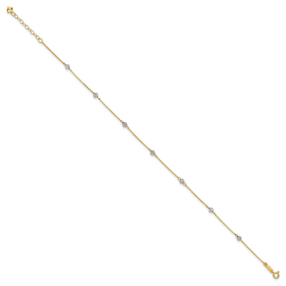 14K Bicolor Diamantiert Perlen 9 Zoll Plus 1 Zoll Verlängerung. Fußkettchen