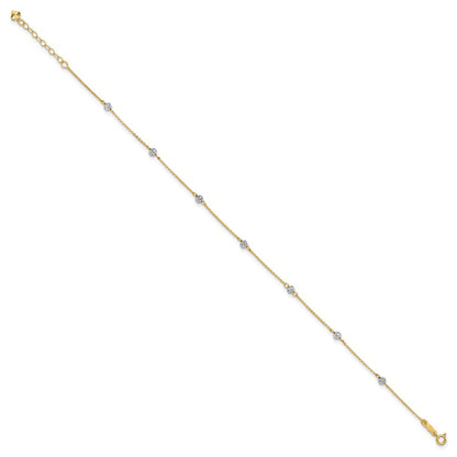 14K Bicolor Diamantiert Perlen 9 Zoll Plus 1 Zoll Verlängerung. Fußkettchen