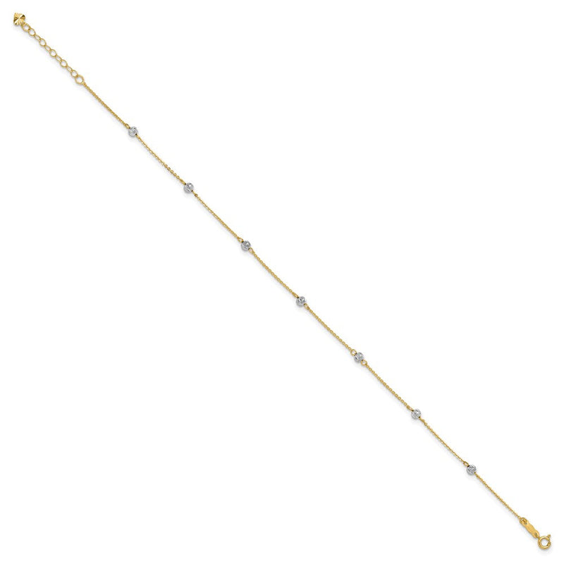 14K Bicolor Diamantiert Perlen 9 Zoll Plus 1 Zoll Verlängerung. Fußkettchen