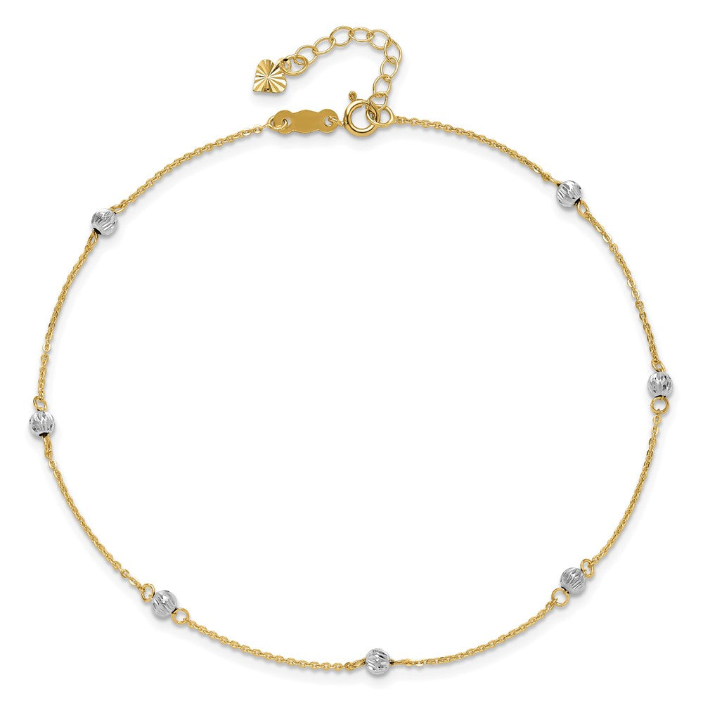14K Bicolor Diamantiert Perlen 9 Zoll Plus 1 Zoll Verlängerung. Fußkettchen