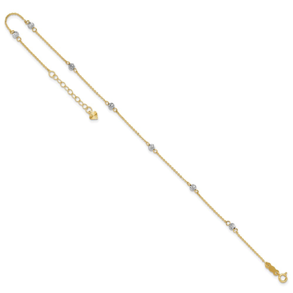 14K Bicolor Diamantiert Perlen 9 Zoll Plus 1 Zoll Verlängerung. Fußkettchen