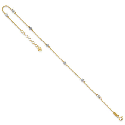14K Bicolor Diamantiert Perlen 9 Zoll Plus 1 Zoll Verlängerung. Fußkettchen